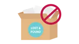 Box with lost and found, with a crossed out circle