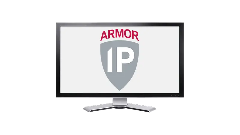 A computer monitor displaying the ArmorIP logo