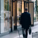 photo of a person about to walk into a building