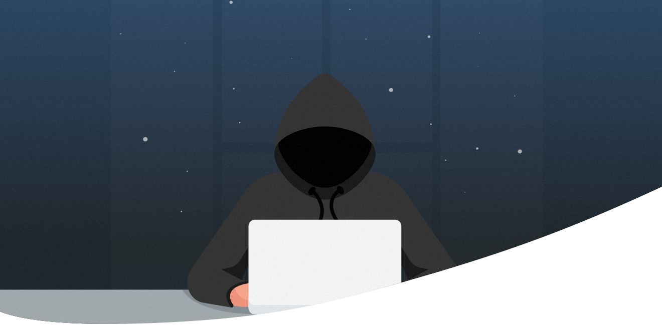 Hooded person at laptop