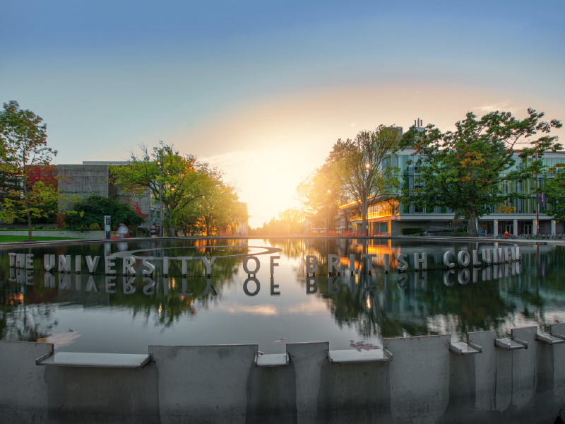 The University of British Columbia sign in a pool of water